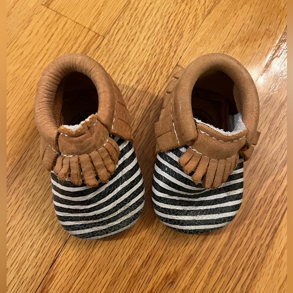 Freshly Picked Navy & White Striped Moccasins sz 1